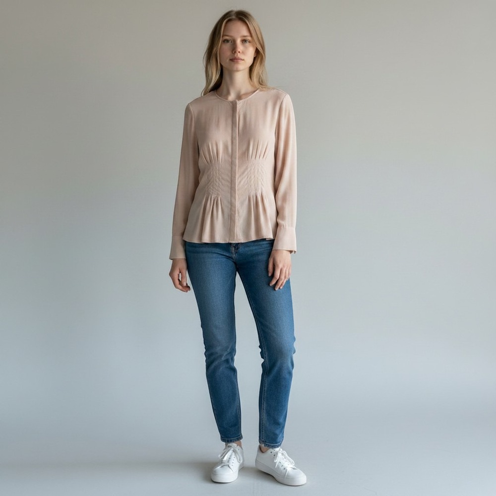 Club Monaco Womens 100% Silk Button Up Peplum Blouse‎ Dusty Rose Pink XS